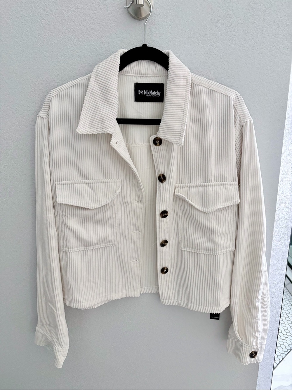 Off-White Corduroy Boxy Button Jacket